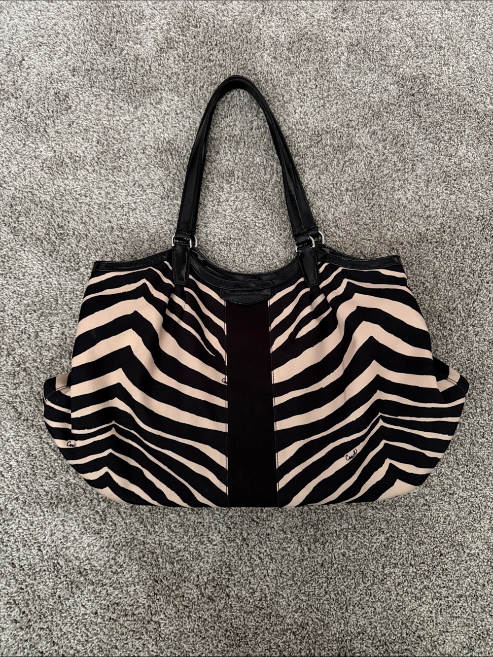 Coach Black & Cream Zebra-Print Tote
